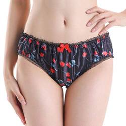 Frauen Sexy Dessous Satin Floral Bikini Höschen Schlüpfer (Schwarz, L) von Satini