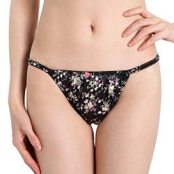 Satin Floral Tanga Bikini Slip Unterwäsche Höschen (Schwarz, S) von Satini