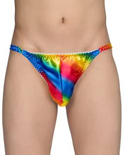 Satin Herren Tanga Bikini Slip Unterwäsche Höschen (Regenbogen M) von Satini