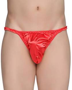 Satin Herren Tanga Bikini Slip Unterwäsche Höschen (Rot, L) von Satini