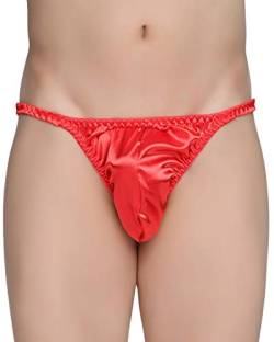 Satin Herren Tanga Bikini Slip Unterwäsche Höschen (Rot, S) von Satini