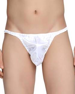 Satin Herren Tanga Bikini Slip Unterwäsche Höschen (Weiß, M) von Satini
