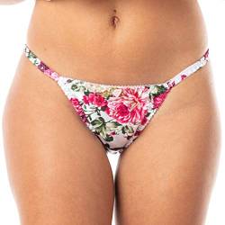 Satin Tanga Bikini Briefs Unterwäsche Höschen (Blumenmuster Rosa und Elfenbein, L) von Satini