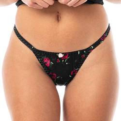 Satin Tanga Bikini Briefs Unterwäsche Höschen (Schwarz - rote Rosen, L) von Satini