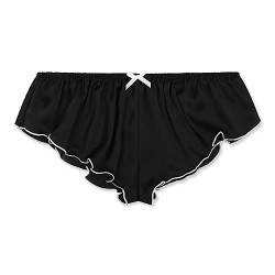 Satini Damen Satin tiefangesetzte Passform Sissy Geriffelte French Knickers Slips Höschen (Schwarz - Weiß, XL) von Satini