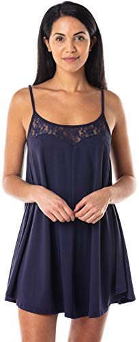 Satini Dessous Nachthemd Spitze Hemdchen Leibchen Unterkleid Schlafwäsche Nachtwäsche (Nachtblau, L) von Satini