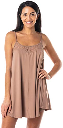 Satini Dessous Nachthemd Spitze Hemdchen Leibchen Unterkleid Schlafwäsche Nachtwäsche (Taupe, L) von Satini