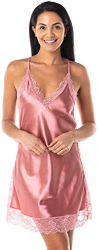Satini Dessous Satin Spitze Hemdchen Nachthemd Unterkleid Schlafwäsche Nachtwäsche (Zartrosa, XL) von Satini