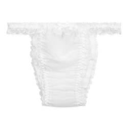 Satini Durchsichtiges Gerüschte Spitze Sissy Tanga Boy-Shorts Slips Höschen Unterwäsche (Weiß, M) von Satini