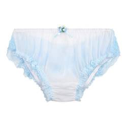 Satini Durchsichtiges Gerüschte Spitze Sissy weich Boy-Shorts Slips Höschen Unterwäsche (Weiß - Baby blau, S) von Satini
