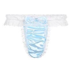 Satini Satin Gerüschte Spitze Sissy Tanga Tanga Boy-Shorts Slips Höschen Unterwäsche (Baby blau - Weiß, S) von Satini