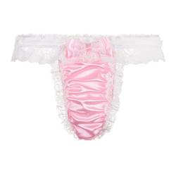 Satini Satin Gerüschte Spitze Sissy Tanga Tanga Boy-Shorts Slips Höschen Unterwäsche (Zartrosa - Weiß, XXL) von Satini