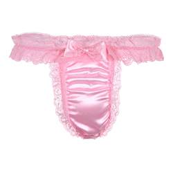 Satini Satin Gerüschte Spitze Sissy Tanga Tanga Boy-Shorts Slips Höschen Unterwäsche (Zartrosa - Zartrosa, M) von Satini