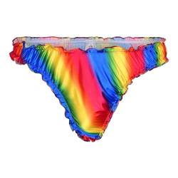 Satini Satin Rüsche Sissy Tanga Tanga Boy-Shorts Slips Höschen Unterwäsche (Regenbogen, M) von Satini