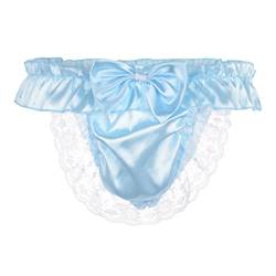 Satini Satin Rüsche die Schleife Tanga Sissy Boy-Shorts Slips Höschen Unterwäsche (Baby blau, XL) von Satini