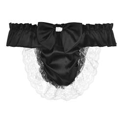 Satini Satin Rüsche die Schleife Tanga Sissy Boy-Shorts Slips Höschen Unterwäsche (Schwarz, S) von Satini