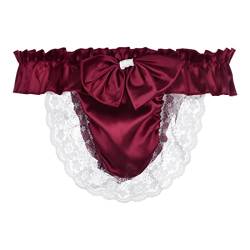 Satini Satin Rüsche die Schleife Tanga Sissy Boy-Shorts Slips Höschen Unterwäsche (Weinrot, M) von Satini