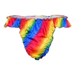 Satini Satin Rüsche tiefangesetzte Passform Sissy Tanga Tanga Boy-Shorts Slips Höschen Unterwäsche (Regenbogen, XL) von Satini