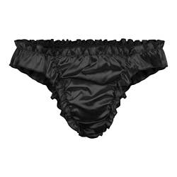 Satini Satin Rüsche tiefangesetzte Passform Sissy Tanga Tanga Boy-Shorts Slips Höschen Unterwäsche (Schwarz, L) von Satini