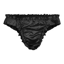 Satini Satin Rüsche tiefangesetzte Passform Sissy Tanga Tanga Boy-Shorts Slips Höschen Unterwäsche (Schwarz, S) von Satini