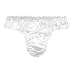 Satini Satin Rüsche tiefangesetzte Passform Sissy Tanga Tanga Boy-Shorts Slips Höschen Unterwäsche (Weiß, XL) von Satini