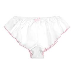 Satini Satin tiefangesetzte Passform Leibhöhe Geriffelte French Knickers Sissy Slips Höschen Unterwäsche (Weiß - Zartrosa, M) von Satini