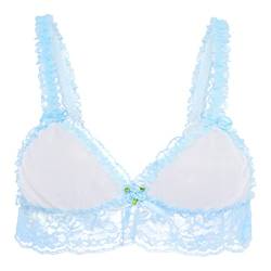 Satini Sissy Rüschen Spitze Tailliert Durchsichtiges Bralette BH (Weiß - Baby blau, M) von Satini