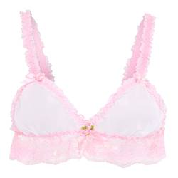 Satini Sissy Rüschen Spitze Tailliert Durchsichtiges Bralette BH (Weiß - Zartrosa, M) von Satini