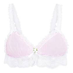 Satini Sissy Rüschen Spitze Tailliert Durchsichtiges Bralette BH (Zartrosa - Weiß, S) von Satini