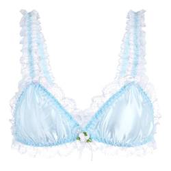 Satini Sissy Rüschen Spitze Tailliert Satin Bralette BH (Baby blau, M) von Satini