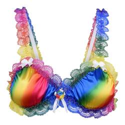 Satini Sissy Rüschen Spitze Tailliert Satin Bralette BH (Regenbogen, S) von Satini