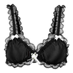 Satini Sissy Rüschen Spitze Tailliert Satin Bralette BH (Schwarz, S) von Satini