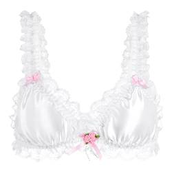 Satini Sissy Rüschen Spitze Tailliert Satin Bralette BH (Weiß, S) von Satini