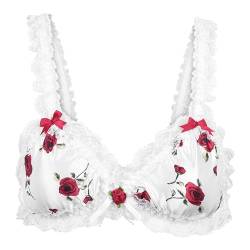 Satini Sissy Rüschen Spitze Tailliert Satin Bralette BH (Weiß - rote Rosen, M) von Satini