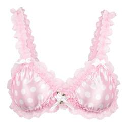 Satini Sissy Rüschen Spitze Tailliert Satin Bralette BH (Zartrosa - Tupfen, M) von Satini