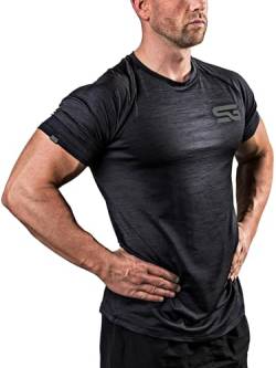 Satire Gym® - Fitness Slim Fit T-Shirt Herren/Funktionelles & schnell trocknendes Sportshirt Herren Kurzarm – Herren Fitness Shirt als Bodybuilding Shirt & Workout Gym Shirt (S, schwarz meliert) von Satire Gym