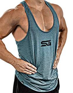 Satire Gym® - Fitness Stringer Tank Top Herren/Schnell trocknende & Funktionelle Herren Sportbekleidung -Tanktop Herren - Perfekter Bodybuilding Stringer & Trainings Tank Top (Petrol meliert, M) von Satire Gym