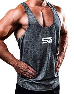 Satire Gym® - Fitness Stringer Tank Top Herren/Schnell trocknende & Funktionelle Herren Sportbekleidung -Tanktop Herren - Perfekter Bodybuilding Stringer & Trainings Tank Top (grau meliert, S) von Satire Gym