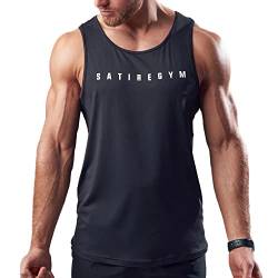 Satire Gym® - Fitness Tank Top Herren - Funktionelles & schnell trocknendes Sportshirt für Männer ärmellos – Männer Fitness Tank Top als Gym Shirt (schwarz, M) von Satire Gym