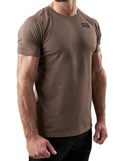 Satire Gym - Fitness Slim Fit T-Shirt aus Baumwolle Herren/Eng sitzende & schnell trocknende Sportbekleidung für Männer – Herren Sport Shirt als Fitness Shirt & Gym Shirt (Braun, L) von Satire Gym