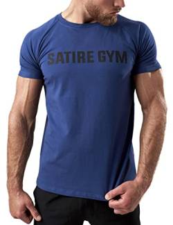 Satire Gym - Fitness Slim Fit T-Shirt aus Baumwolle Herren/Eng sitzende & schnell trocknende Sportbekleidung für Männer – Herren Sport Shirt als Fitness Shirt & Gym Shirt (Navy Blue, L) von Satire Gym