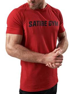 Satire Gym - Fitness Slim Fit T-Shirt aus Baumwolle Herren/Eng sitzende & schnell trocknende Sportbekleidung für Männer – Herren Sport Shirt als Fitness Shirt & Gym Shirt (Rot, XXL) von Satire Gym