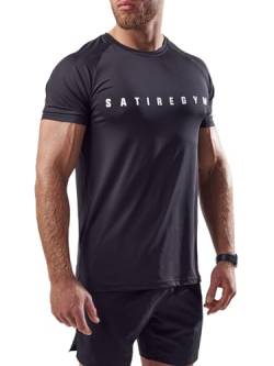 Satire Gym - Sport Shirt Männer atmungsaktiv - enganliegendes & schnelltrocknendes Fitness Tshirt Herren - Sportbekleidung für Fitnessstudio & Bodybuilding (Schwarz, L) von Satire Gym