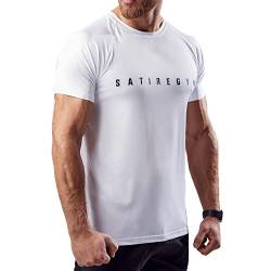 Satire Gym - Sport Shirt Männer atmungsaktiv - enganliegendes & schnelltrocknendes Fitness Tshirt Herren - Sportbekleidung für Fitnessstudio & Bodybuilding (Weiß, M) von Satire Gym