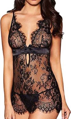 Satohom Damen Dessous Nachthemd Negligee Lingerie für Sex Erotische Sleepwear Unterwäsche Nachtwäsche Dessous Reizwäsche Rückenfrei Cosplay Push Up Nachtkleid Babydoll mit G-String S-3XL von Satohom