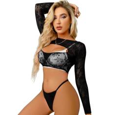 Satohom Damen Fischnetz Dessous-Sets, Lingerie Bodys Nachtwäsche, Mesh Dessous Set Babydoll Mini Kleid Free Size, Bodysuit Nachtwäsche, Erotische Dessous Lingerie Erotik Reizwäsche von Satohom