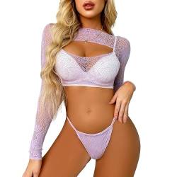 Satohom Damen Fischnetz Dessous-Sets, Lingerie Bodys Nachtwäsche, Mesh Dessous Set Babydoll Mini Kleid Free Size, Bodysuit Nachtwäsche, Erotische Dessous Lingerie Erotik Reizwäsche von Satohom