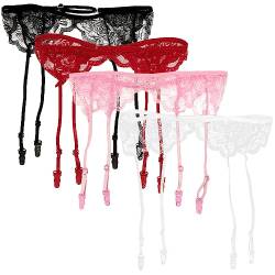 Satohom Damen Strapsgürtel Spitze mit 4 Halter Strumpfhalter Strapsen Slips Dessous Set Strumpfband Hosenträger Hüfthalter Strapsen Dessous Set Strumpfgürtel Garter Belt Hüfthalter Strapshalter von Satohom