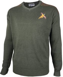 Savage Island Fasan gestickter Pullover aus Wolle mit V-Ausschnitt Jagd von Savage Island