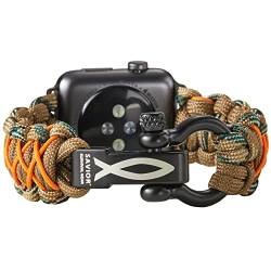 Savior Survival Gear Paracord Uhrenarmband – kompatibel mit Apple Watch & iWatch-Armbändern der Serie 42 mm, 44 mm, 45 mm, 49 mm, 550 Paracord & Stainless Steel Schäkel, tarnorange, groß) von Savior Survival Gear